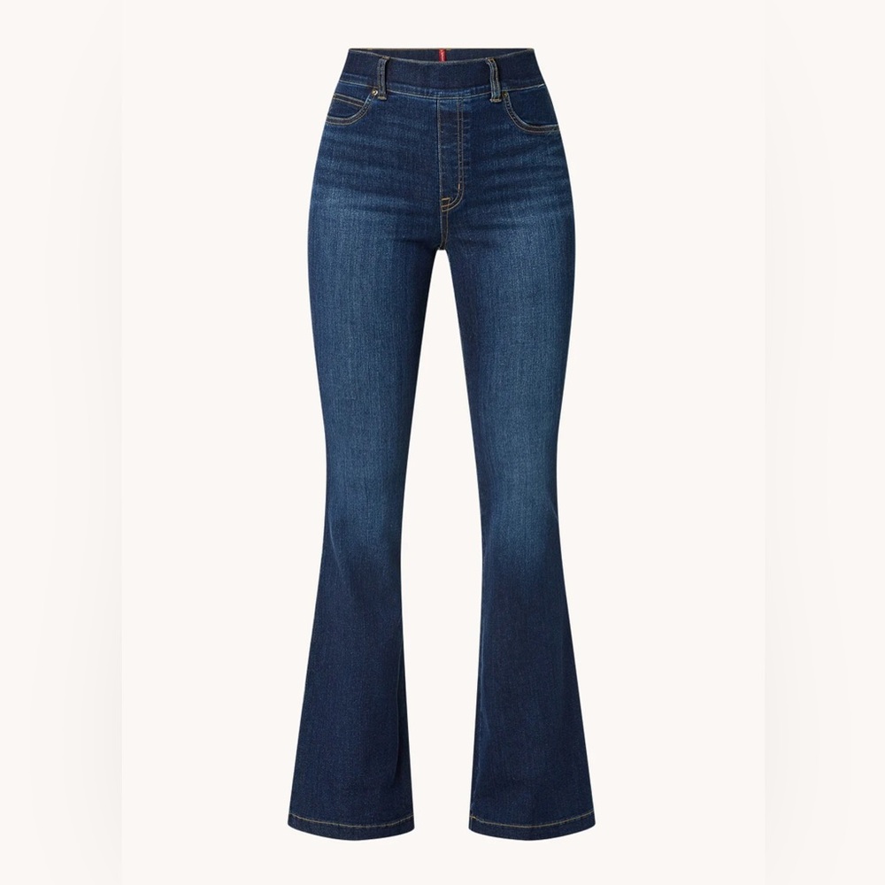 SPANX Flare Jeans Dark Wash Shaping Pull-On Stretch Denim Bootcut Size XL